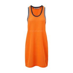 Waffle Mesh with Stripe Rib Trim Tank Dress T Orange Small  by Alexander Wang